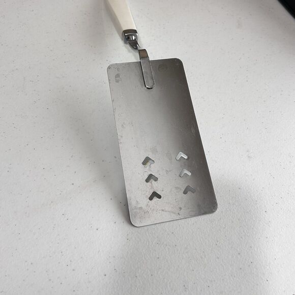 Vintage MCM EKCO Metal Heart Shaped Slotted Spatula Turner Chromium Plated 12" - Picture 6 of 9